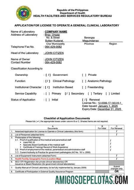 Aplicativo para impressão nas Filipinas para licença para operar modelo Word e PDF